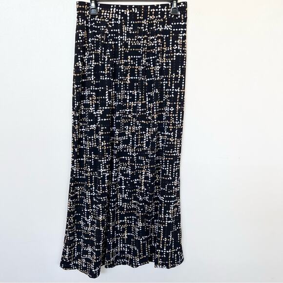 New JESSICA LONDON Printed Knit Maxi Skirt Women's Size 12 Black Gold White - Picture 2 of 10